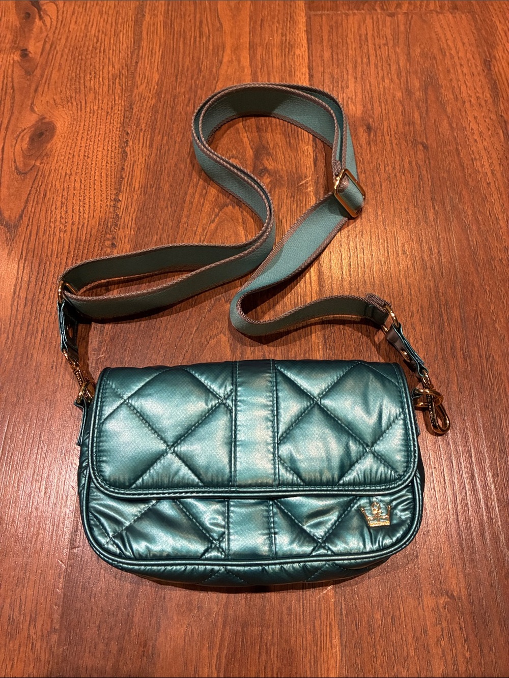 Oliver Thomas Teal Quilted Crossbody Bag with Adjustable Strap
